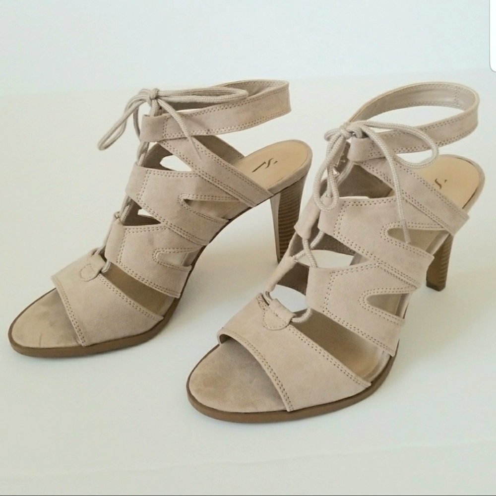 Vera Wang Lace Up Sexy High Heels Sandals Beige